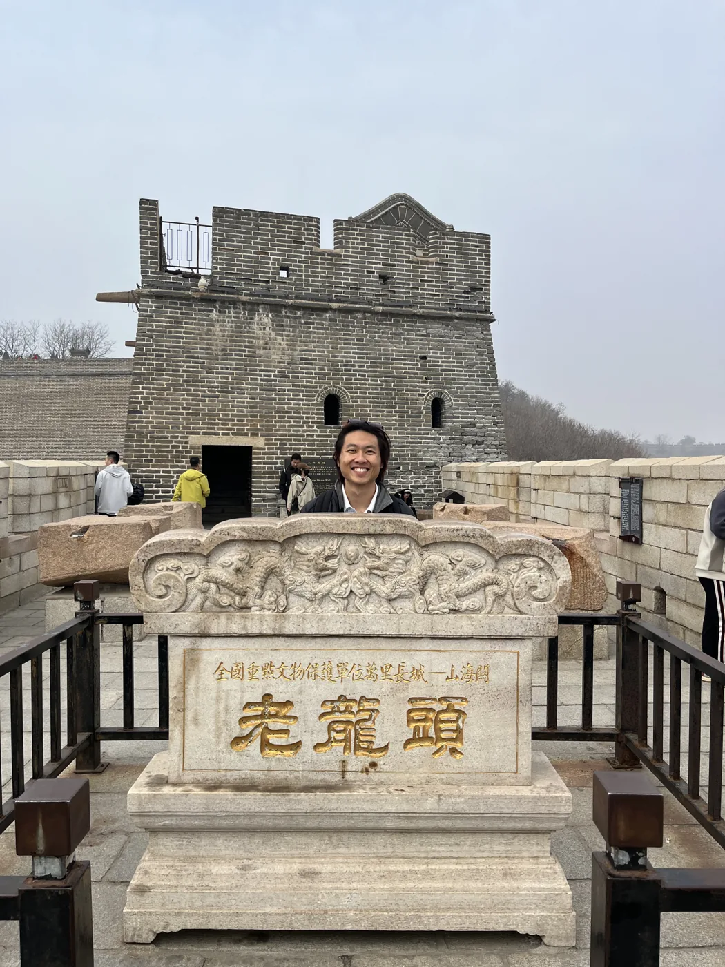 Standing at Old Dragon's Head sign, Shanhaiguan, Great Wall
