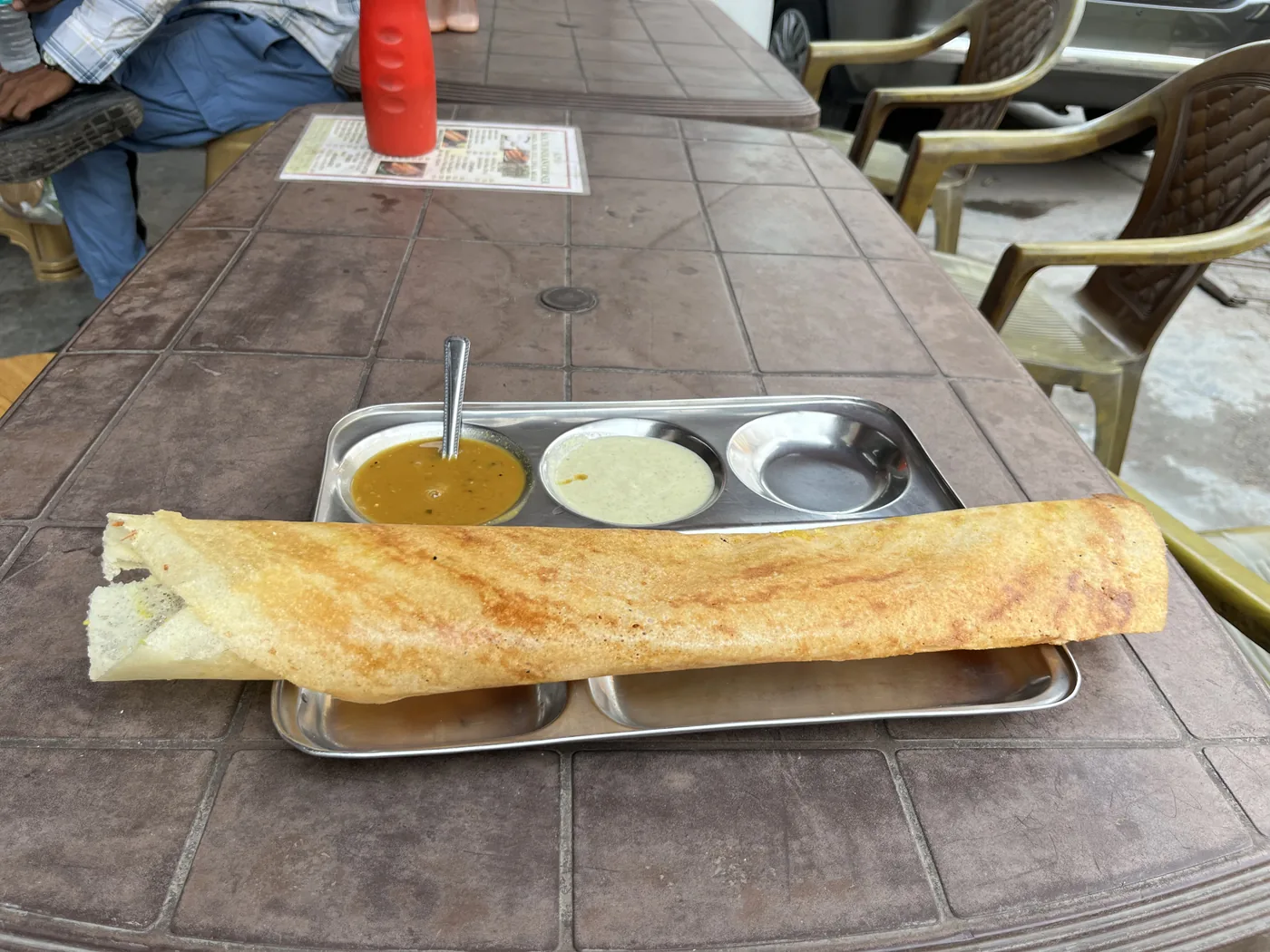 Masala dosa on a steel tray, New Delhi