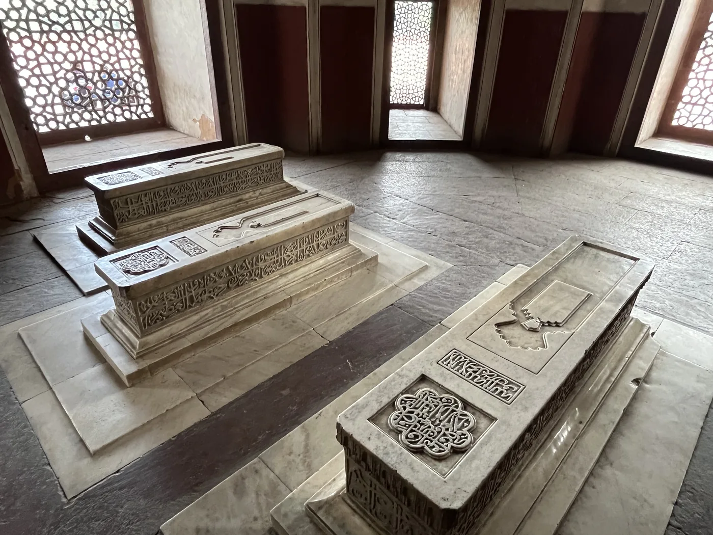 Marble cenotaphs inside Humayun's Tomb, Delhi