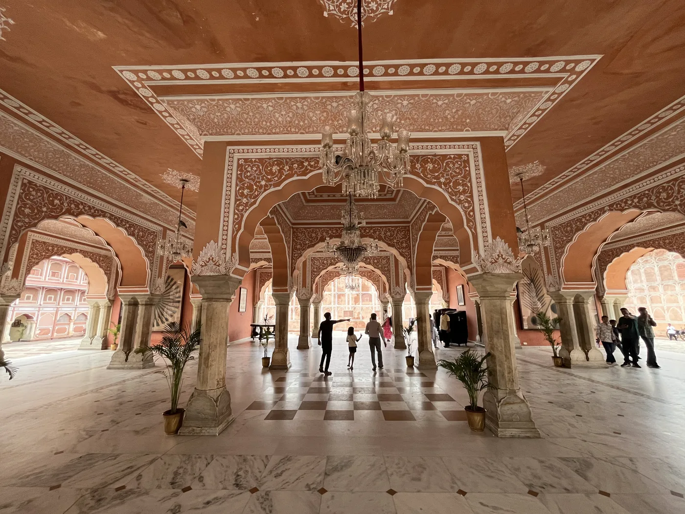 Grand hall interior at City Palace, Jaipur