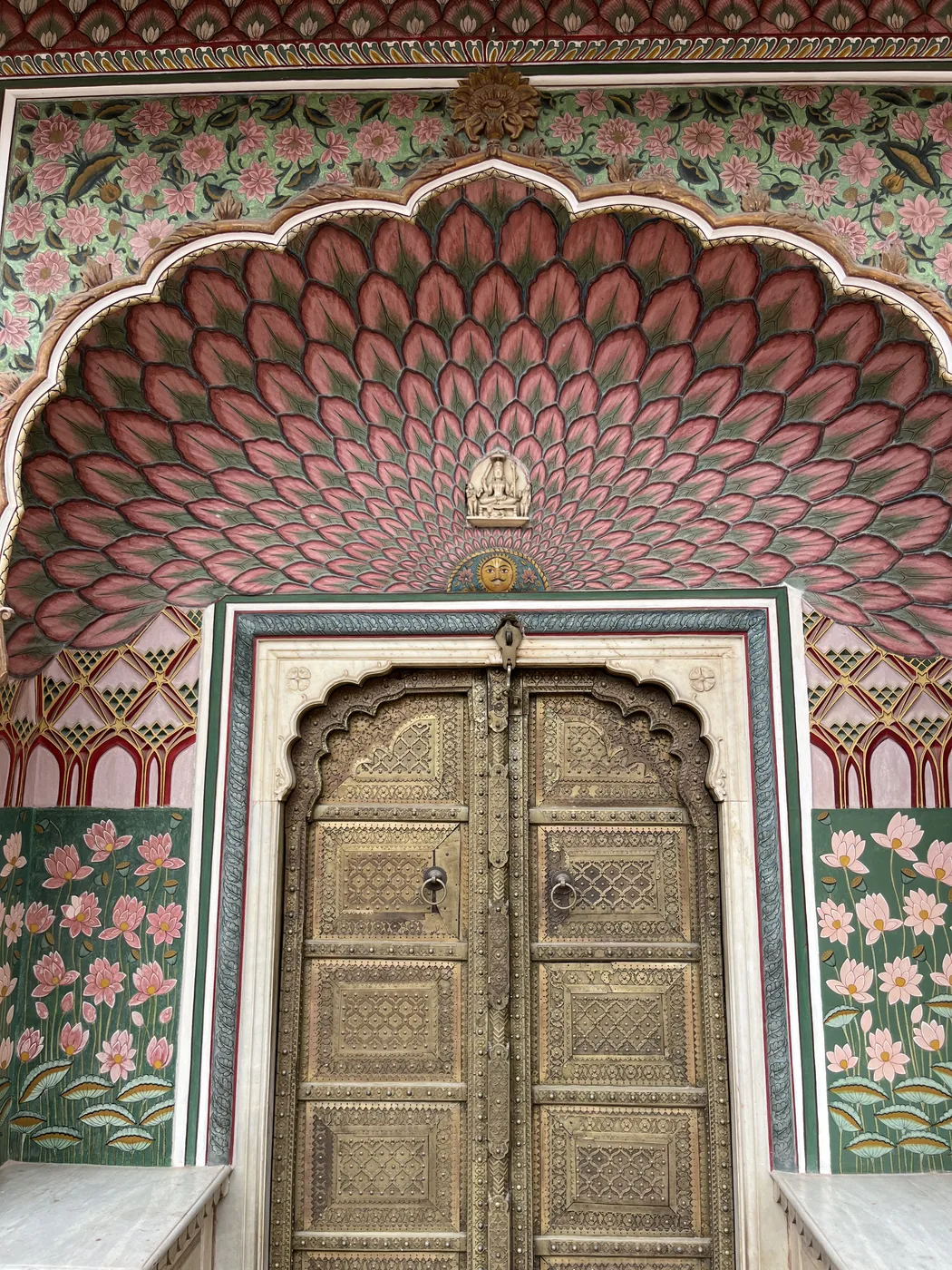 Lotus Gate with painted peacock arch at City Palace, Jaipur