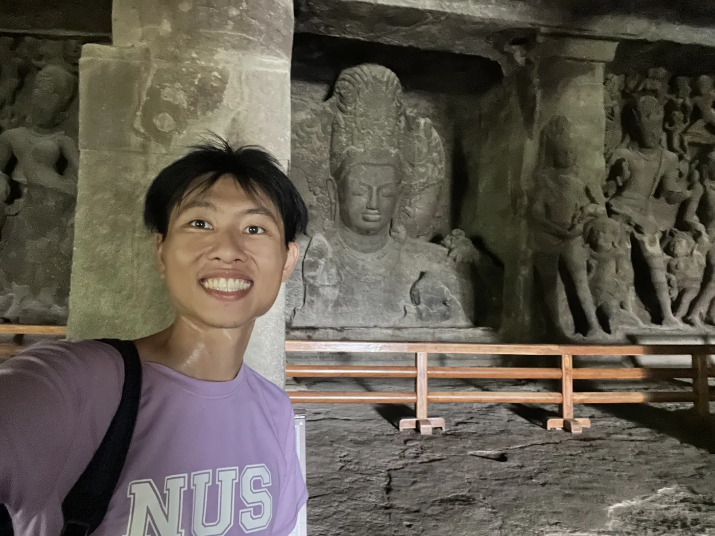 Selfie at Elephanta Caves with Trimurti Shiva panel, Mumbai