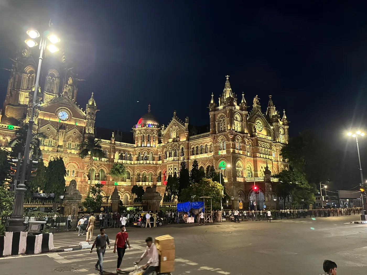 CSMT Chhatrapati Shivaji Terminus illuminated at night, Mumbai
