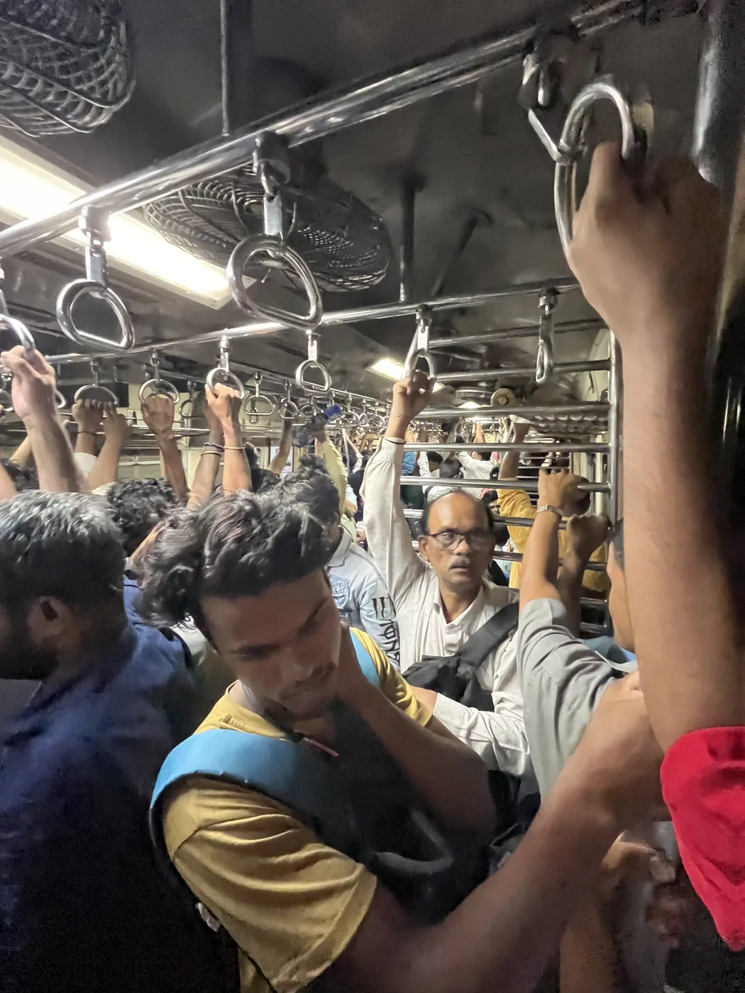 Packed Mumbai local train at rush hour