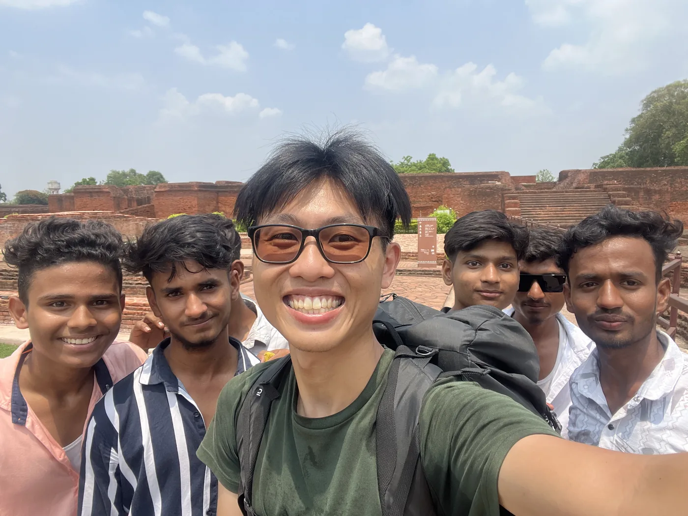 Group photo with local students at Nalanda ruins, India
