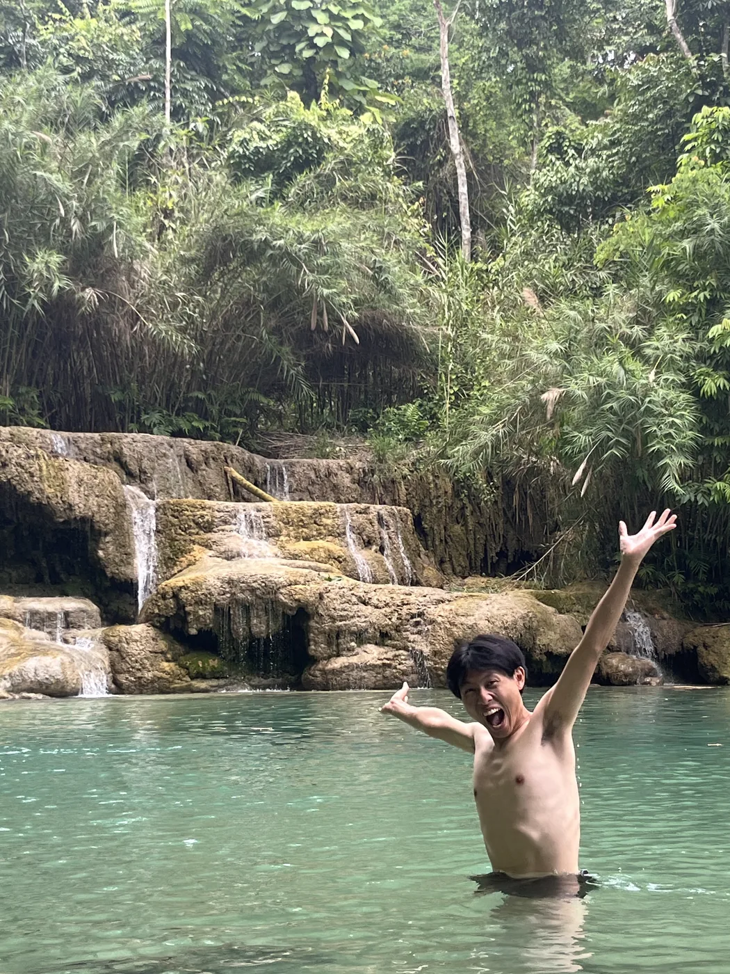 Swimming in Kuang Si Falls, Luang Prabang