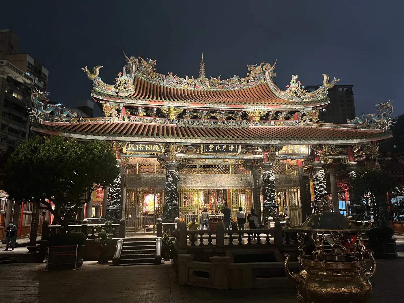 Longshan Temple illuminated at night, Taipei, Taiwan