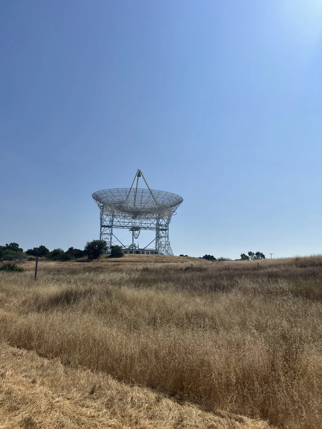 Stanford Dish radio telescope on golden hills
